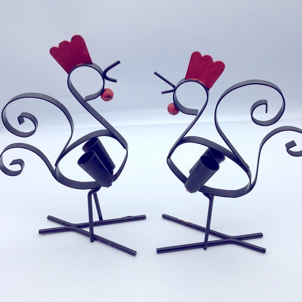 Pair of Vintage Iron Chickens From Japan Toothpick Holders